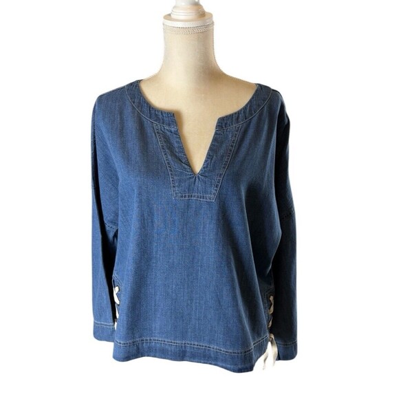 MADEWELL Lace Up Side Denim Top Women’s Size Medium Minimalist Medium Wash - Picture 1 of 16